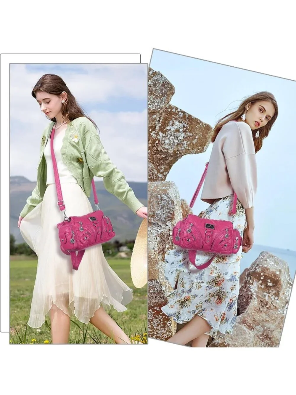 Stylish Small Hobo Shoulder Bag - Vegan Leather Multi-Pocket Tote with Zipper